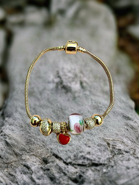 Glass Rose Charm Bracelet