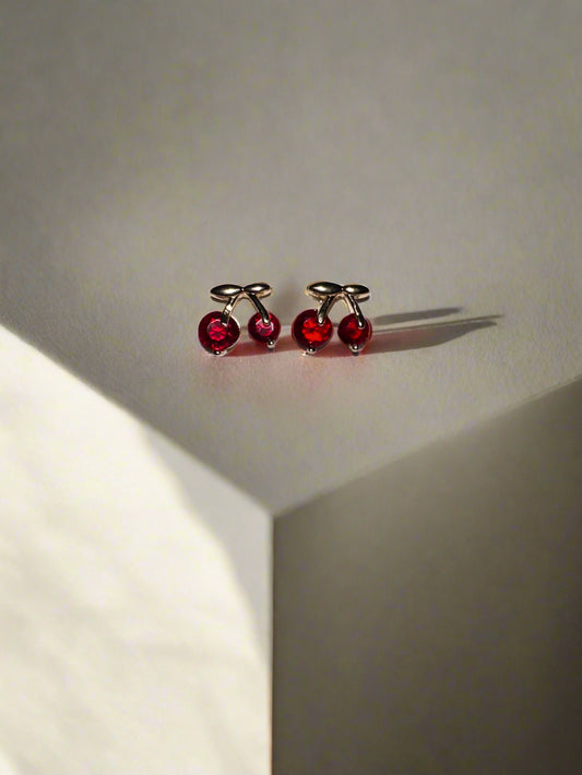 Ruby Red Cherry Studs